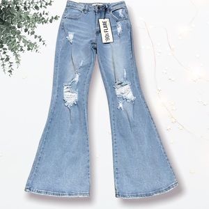 🔥 New Almous Famous flare distressed high rise denim stretchy jeans size 1